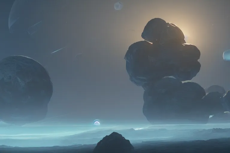Prompt: beautiful sci fi planet from the horizon, concept art trending on artstation, volumetric lighting, 8k