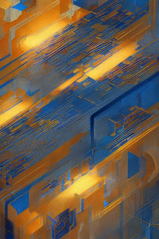 Image similar to art deco abstrct patterns, blue and gold, 8 k, powerfull, intricate, elegant, volumetric lighting, digital painting, highly detailed, artstation, sharp focus, illustration, concept art, ruan jia, steve mccurry, beksinski