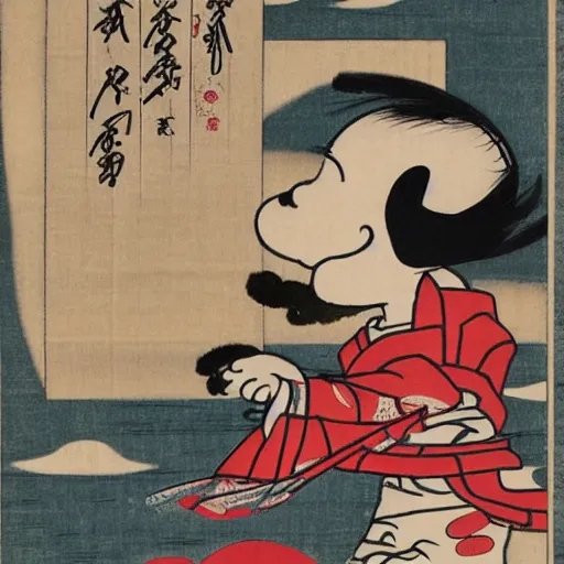 Prompt: charlie brown, ukiyo - e