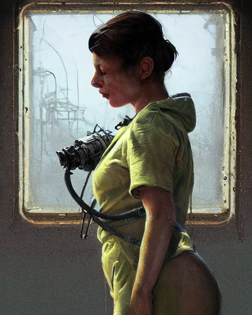 Image similar to a highly detailed epic cinematic concept art CG render digital painting artwork: Chernobyl . By Greg Rutkowski, in the style of Francis Bacon and Syd Mead and Norman Rockwell and Beksinski, open ceiling, highly detailed, painted by Francis Bacon and Edward Hopper, painted by James Gilleard, surrealism, airbrush, Ilya Kuvshinov, WLOP, Stanley Artgerm, very coherent, triadic color scheme, art by Takato Yamamoto and James Jean