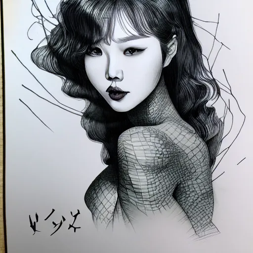 Image similar to ivy by xu wei, ink