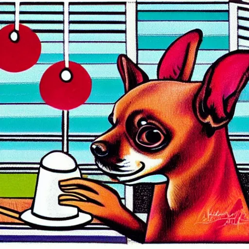 Image similar to a cute chihuahua eating an ice cream by howard arkley