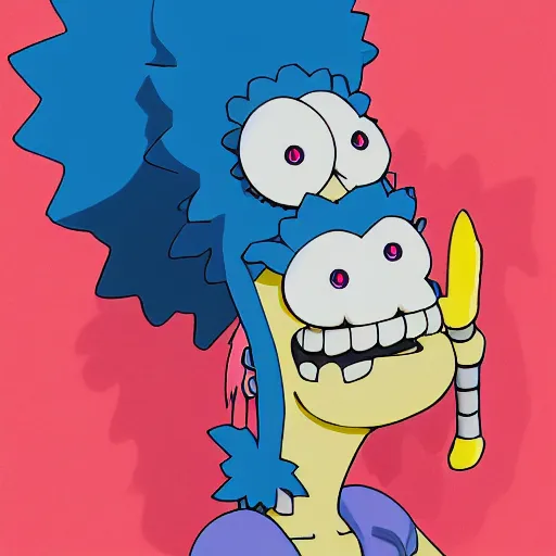 Prompt: manga fine details portrait of joyful skull girl, floeers in hair, marge simpson, skeleton. anime masterpiece by Studio Ghibli. 8k render, sharp high quality anime illustration in style of Ghibli, artstation