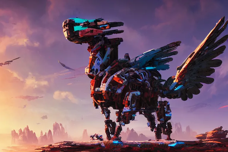 Image similar to stormbird machine mecanical creature robot of horizon forbidden west horizon zero dawn bioluminiscence global illumination ray tracing hdr fanart arstation by ian pesty and alena aenami artworks in 4 k