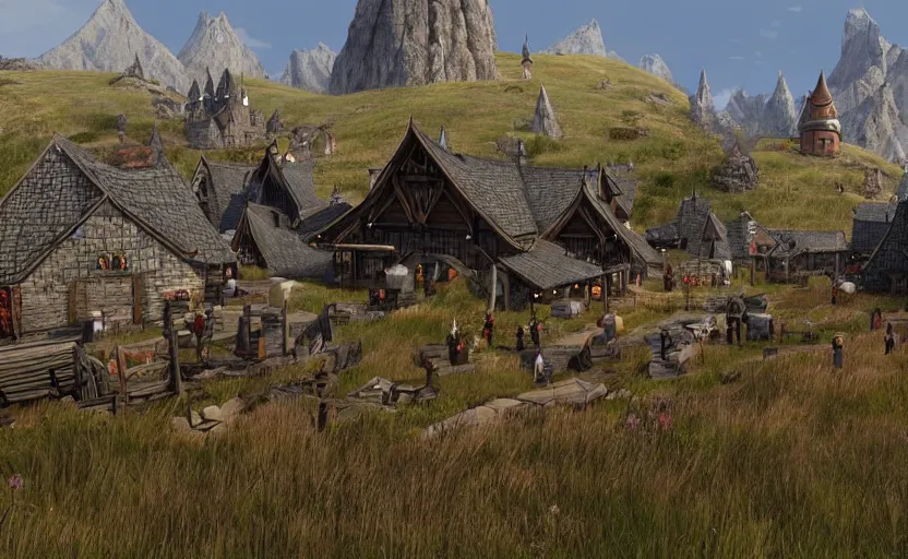 Image similar to whiterun in the style of pixar, disney, animated, cartoon, 3 d cgi