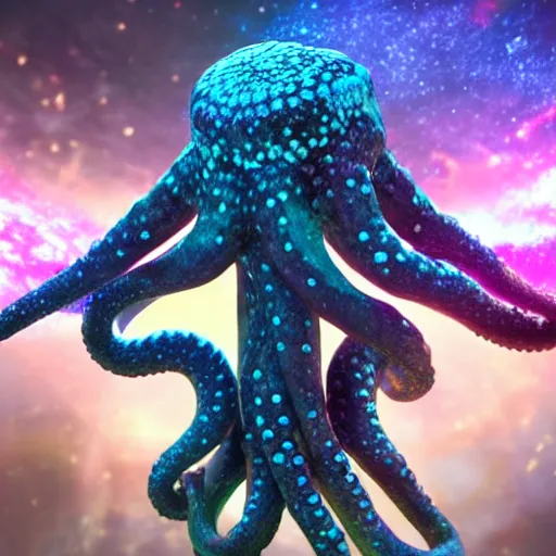 Prompt: astral octopus with galaxies inside the arms, unreal engine, game, octane, translucent arms