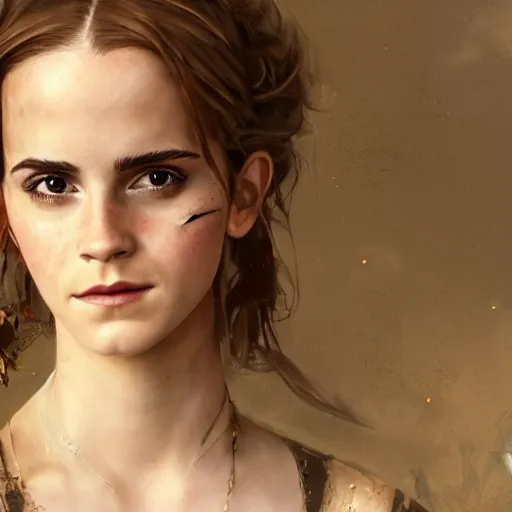 Image similar to steampunk portrait of emma watson, au naturel, hyper detailed, digital art, trending in artstation, cinematic lighting, studio quality, smooth render, unreal engine 5 rendered, octane rendered, art style by klimt and nixeu and ian sprigger and wlop and krenz cushart.