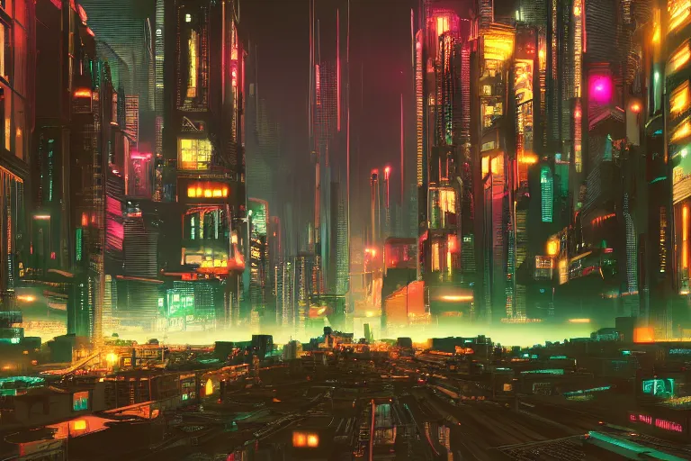 Prompt: cyberpunk city at night, realistic, trending on artstation