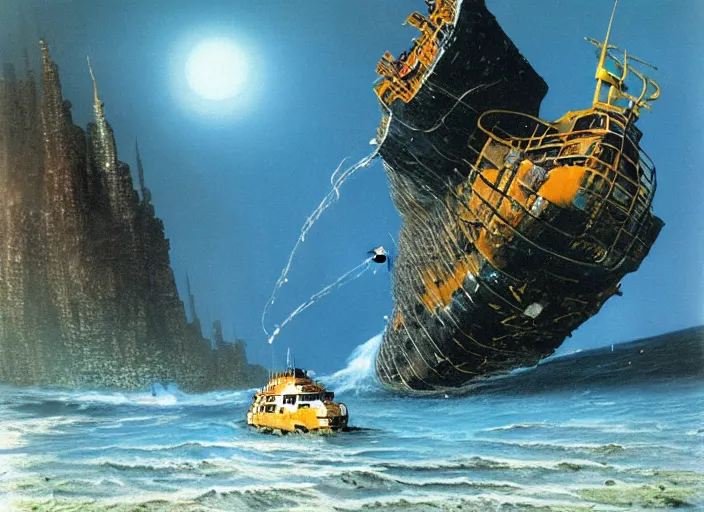 Image similar to the wreck of the hesperus, matte painting, chris foss