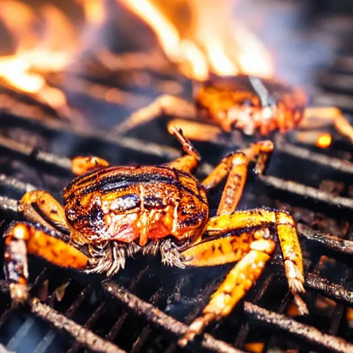 Prompt: roasted spiders on the grill