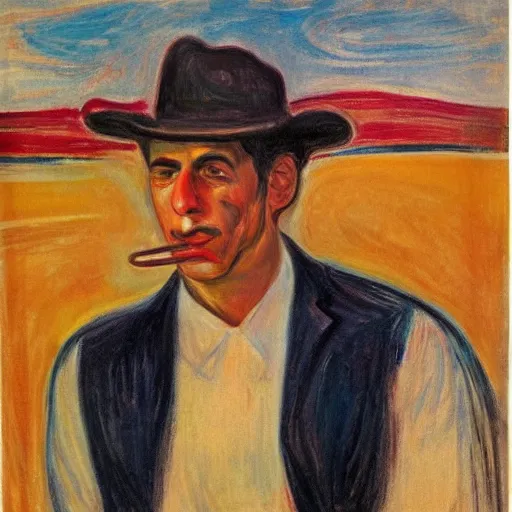 Prompt: pablo picasco portrait in the style of edvard munch