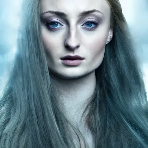 Prompt: sophie turner as a necromancer, dnd, extreme detail, gorgeous, portrait, beautiful, sharp focus, 4 k