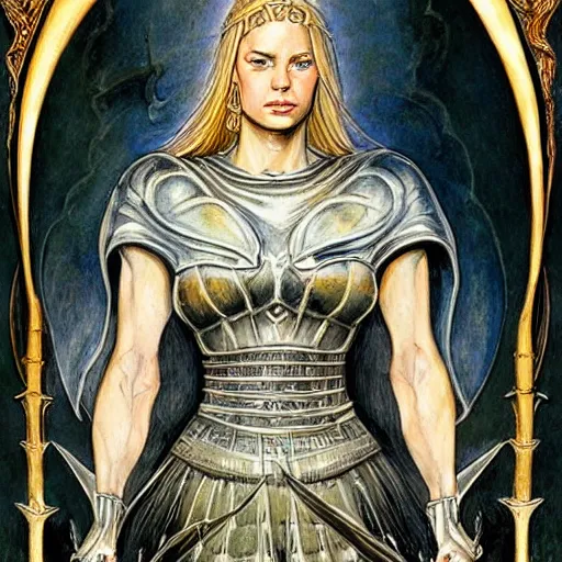 Image similar to most beautiful jeanne d'arc in the style of william blake, terese nielsen, detailed, intricate, beautiful faces, steve argyle, epic, mesmerizing, triumphant fate, pastoral fantastic reality