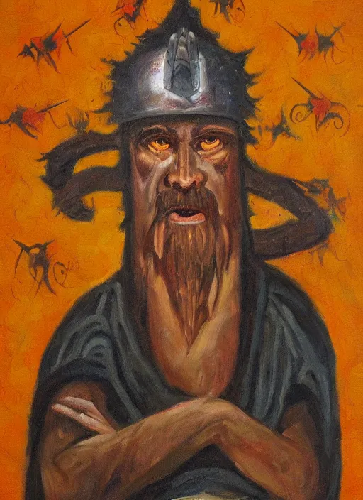 Prompt: A warrior battle monk, gritty, oil painting on canvas