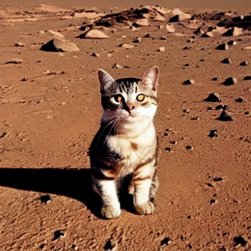 Image similar to cat wearing a spacesuit while walking on mars