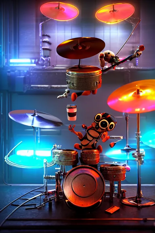 Prompt: high quality 3 d render very cute cyborg beagle plays drums!, cyberpunk highly detailed, unreal engine cinematic smooth, in the style of blade runner & pixar, hannah yata charlie immer, moody light, low angle, uhd 8 k, sharp focus