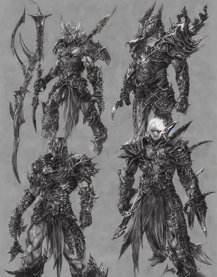 Prompt: final fantasy orc concept art yoshitaka amano, akihiko yoshida, moebius