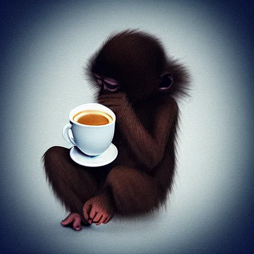 Prompt: “tiny monkey living in a coffee cup, studio lighting, award winning, digital art, artstation”