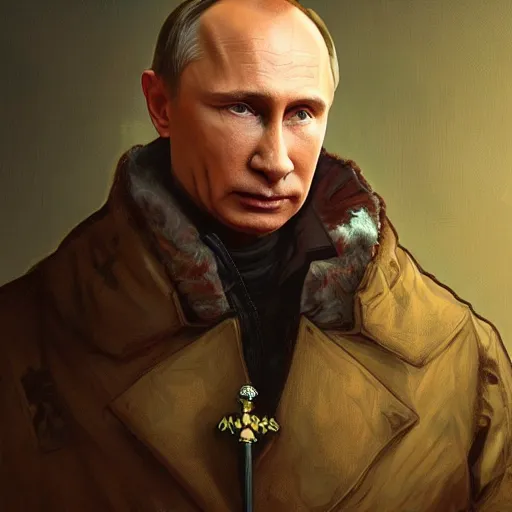 Prompt: portrait of Vladimir Putin with a pig nose, looking at camera, intricate, extremely detailed, digital painting, artstation, concept art, smooth, sharp focus, illustration, intimidating lighting, incredible art by artgerm and greg rutkowski and alphonse mucha and simon stalenhag