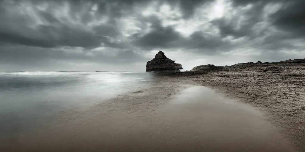 Image similar to Beautiful beach, by Dante Alighieri, by Zdzisław Beksiński, wide angle, dramatic light, ultra realistic, HDR, extremely moody lighting, 8K