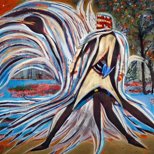 Image similar to spirited by arthur boyd navajo white. a beautiful street art. human technology that had become haunted, possessed by quick, gleaming cleverness.