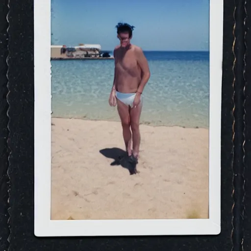 Prompt: tadzio at the beach, polaroid