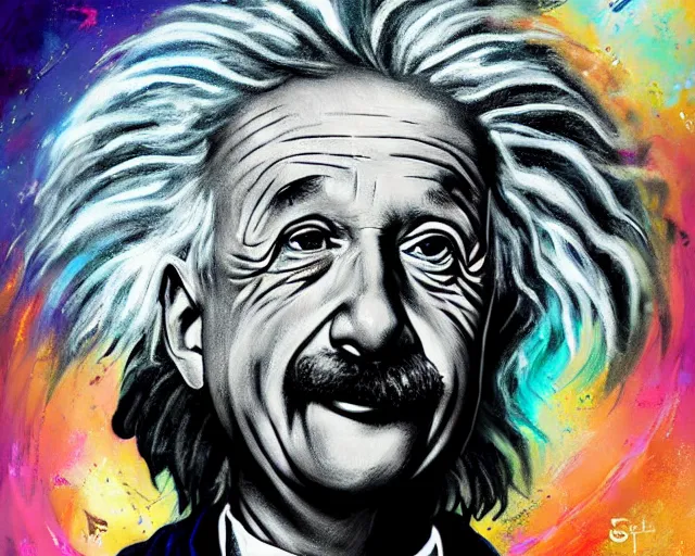 Image similar to albert einstein holding a black hole, psytrance portrait artwork, by sam spratt