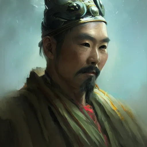 Prompt: a portrait of zhuge liang, kongming, painted by raymond swanland, painted by greg rutkowski, painted by jeremy mann, painted by igor kieryluk, trending on artstation