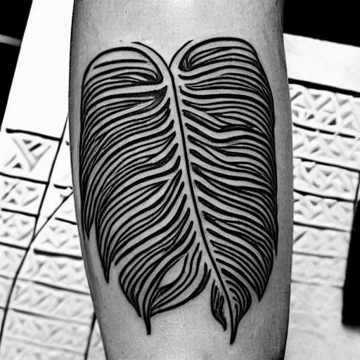 Image similar to a thin detailed black line drawn tattoo of a monstera deliciosa leaf, intricate details, ornamental, elegant, symmetrical!! symmetrical - tatoo!!