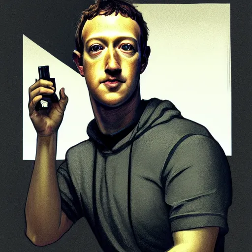 Image similar to portrait of Mark Zuckerberg as a drug dealer, accurate, intricate, headshot, highly detailed, digital painting, artstation, concept art, sharp focus, illustration, art by artgerm and greg rutkowski and alphonse mucha