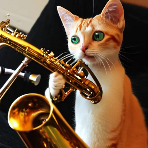 Image similar to cat jamming on the saxophone