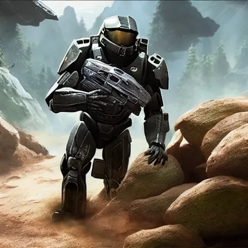 Prompt: master chief riding a sloth into a battle, alien planet, unreal engine, sharp focus, highly detailed,