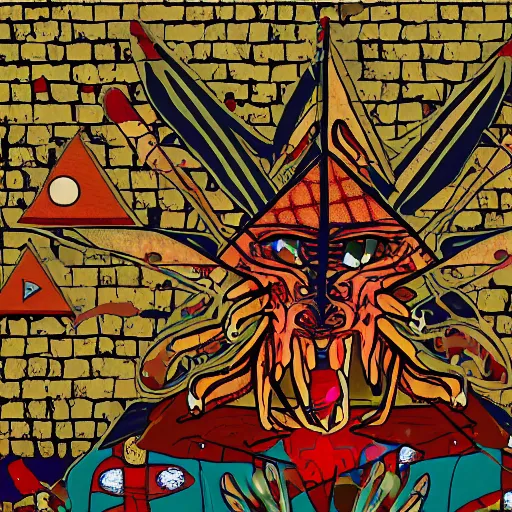 Image similar to portre of an autistic demon on acid, masonic and kabalistic symbols in background, digital art, 8k, delicate details