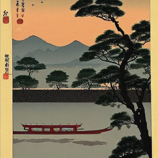 Prompt: West Lake Cultural Landscape of Hangzhou,Hasui Kawase