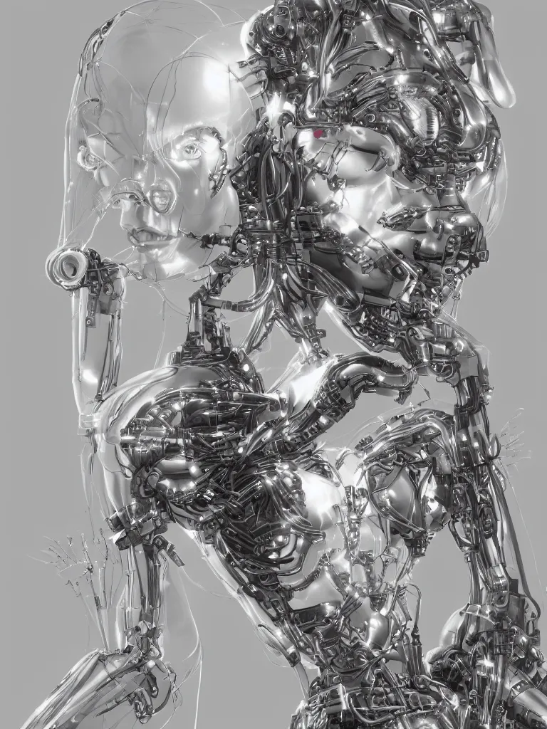 Image similar to a gorgeous concept art drawing of a female cybernetic woman with exposed biological eyes and heart, and wiring underneath her mannequin body. mid shot drawing, soft lighting, realistic, smooth face, 8 k high definition, insanely detailed, intricate, elegant, trending on artstation. influenced by chris fodd and chris moore and vincent di fate.