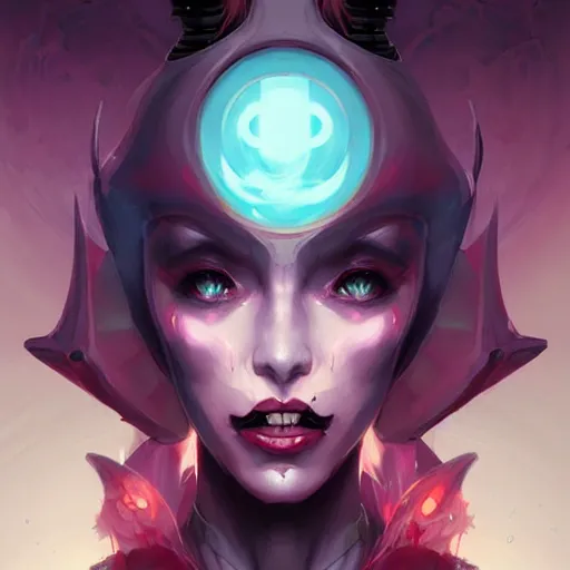 Prompt: a portrait of a beautiful android demonic duchess of hell, cyberpunk concept art by pete mohrbacher and wlop and artgerm and josan gonzales, digital art