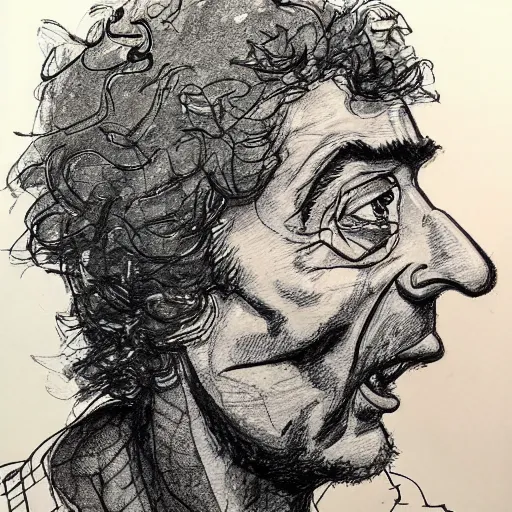 Image similar to a realistic yet scraggly portrait sketch of the side profile of a happy weird al, trending on artstation, intricate details, in the style of frank auerbach, in the style of sergio aragones, in the style of martin ansin, in the style of david aja, in the style of mattias adolfsson