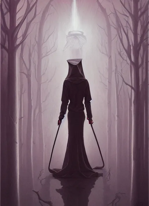 Image similar to Twin Peaks artwork Emma Watson nun about to enter the Black Lodge by Peter Mohrbacher