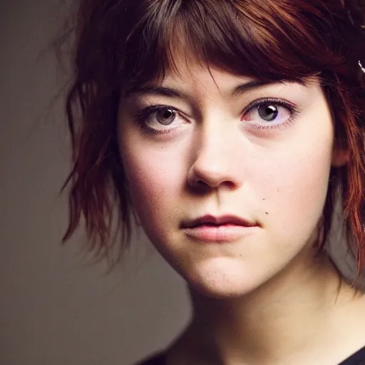 Image similar to a masterpiece portrait photo of a beautiful young woman who looks like a manic pixie dream girl mary elizabeth winstead, symmetrical face