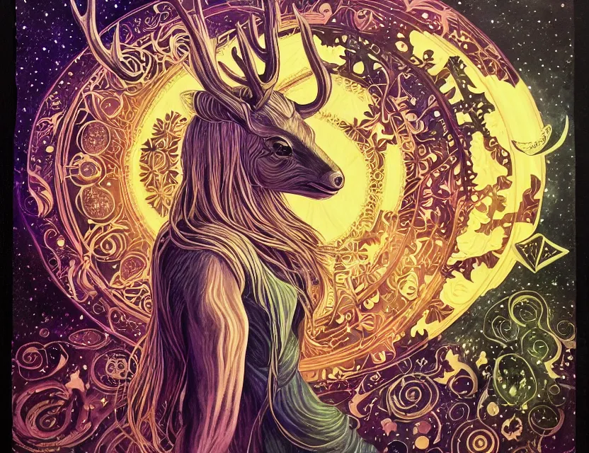 priestess of galactic deer. gouache painting by award | Stable ...