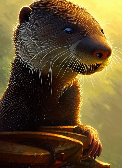 Prompt: a film still portrait of a otter warrior, finely detailed features, cinematic lighting, perfect art, brian jacques redwall woodland, forest, intricate, artstation, trending on pixiv fanbox, painted by brian jacques greg rutkowski, studio ghibli, 4 k