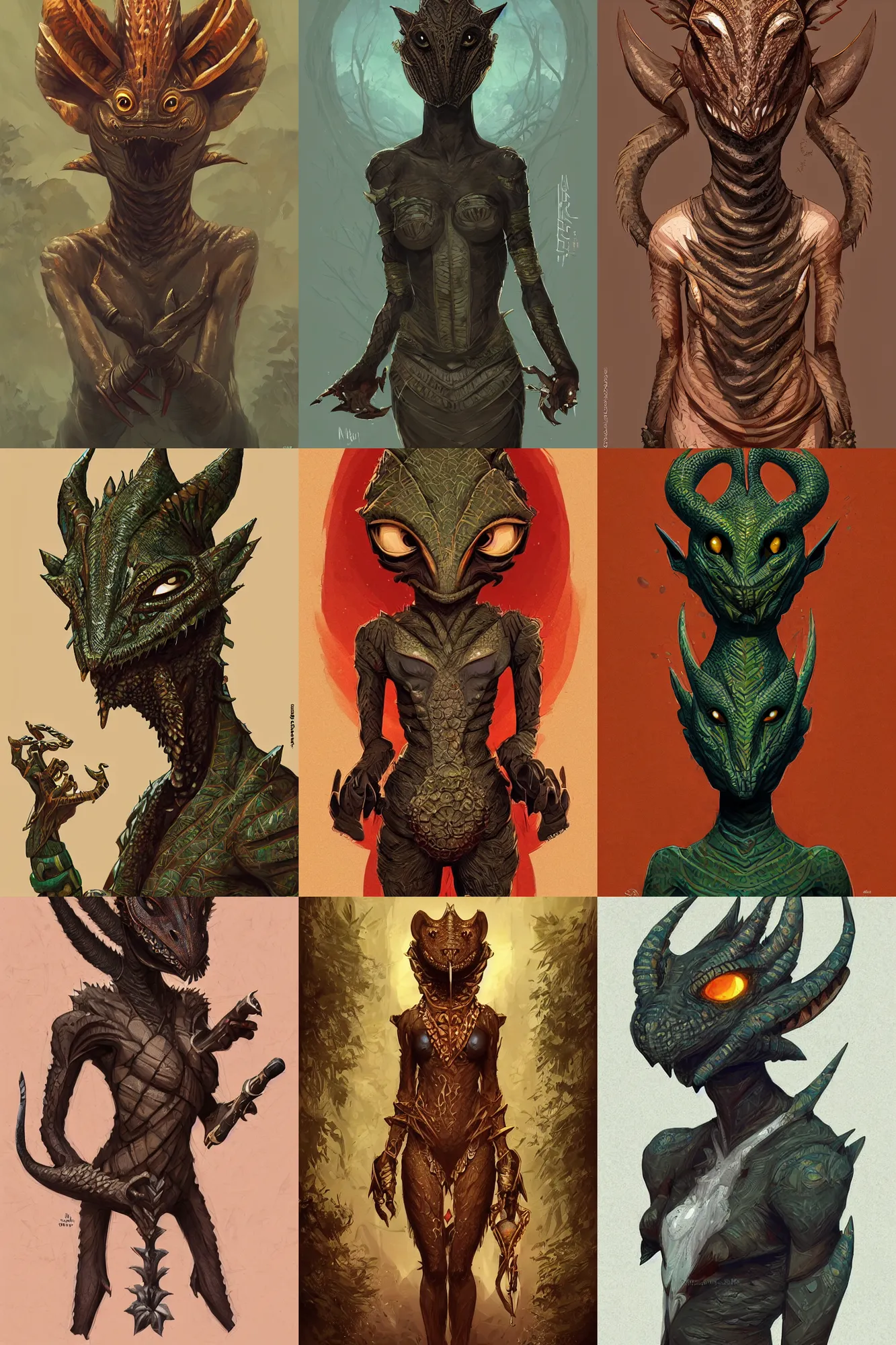 Prompt: african argonian! symmetrical full body epic fantasy beautiful anthropomorphic sentient creature cute elegant digital art by mohrbacher and guweiz and ilya kuvshinov west africa mask patterns style artstation