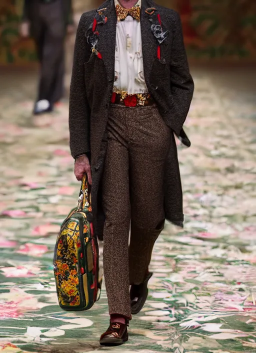 Image similar to hyperrealistic and heavy detailed gucci runway show of albert einstein, leica sl 2 5 0 mm, vivid color, high quality, high textured, real life