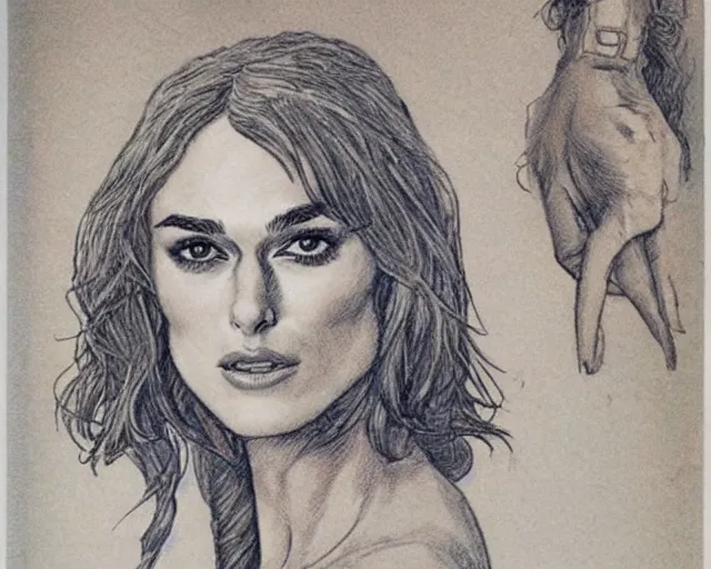 Image similar to portait of keira knightley drawn by milo manara, from a 1 9 6 9 comic book