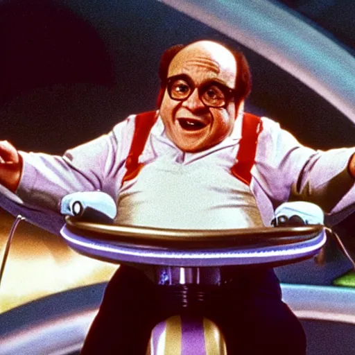 Image similar to A Picture of Danny Devito playing Spacely Sprocket in a live action movie of The Jetsons. Photography