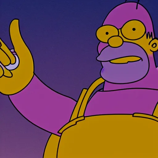 Image similar to CG Homer Simpson as Thanos, cinematic, 4K