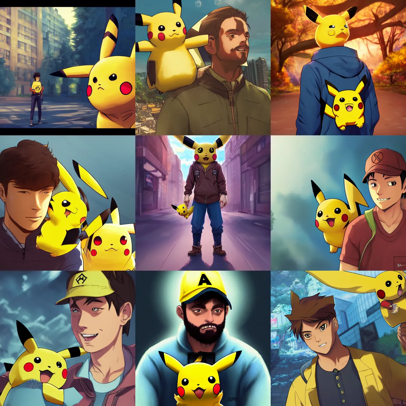 Prompt: a portrait of a man with pikachu on his shoulder, fantasy art by dan mumford, yusuke murata and makoto shinkai, 8 k, cel shaded, unreal engine, featured on artstation, pixiv