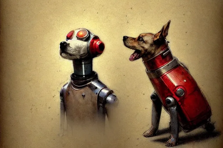 Image similar to adventurer ( ( ( ( ( 1 9 5 0 s retro future robot android dog. muted colors. ) ) ) ) ) by jean baptiste monge!!!!!!!!!!!!!!!!!!!!!!!!! chrome red