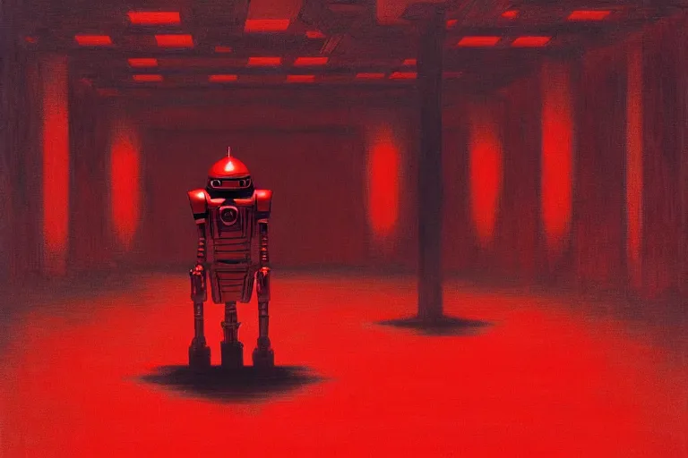 Image similar to only with red, a red samurai droid, tokio futuristic background, yokai, in the style of beksinski, parts by edward hopper, parts by rodcenko, parts by yue minjun, intricate and epic composition, red by caravaggio, insanely quality, highly detailed, masterpiece, red light, artstation, 4 k