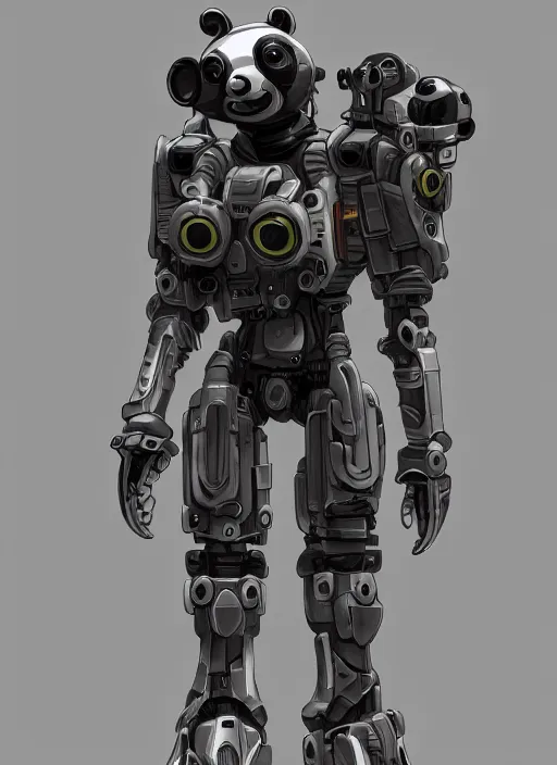 Image similar to minimalistic mech panda android, naturel, hyper detailed, digital art, trending in artstation, cinematic lighting, studio quality, smooth render, unreal engine 5 rendered, octane rendered, art style by klimt and nixeu and ian sprigger and wlop and krenz cushart